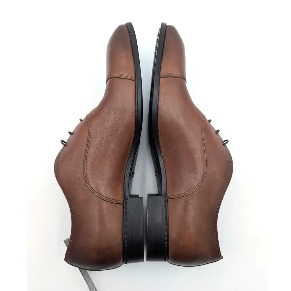 Santoni Darian Cap Toe Oxford Shoes Lace-Up Men's Brown Leather Size US8 EU41.5